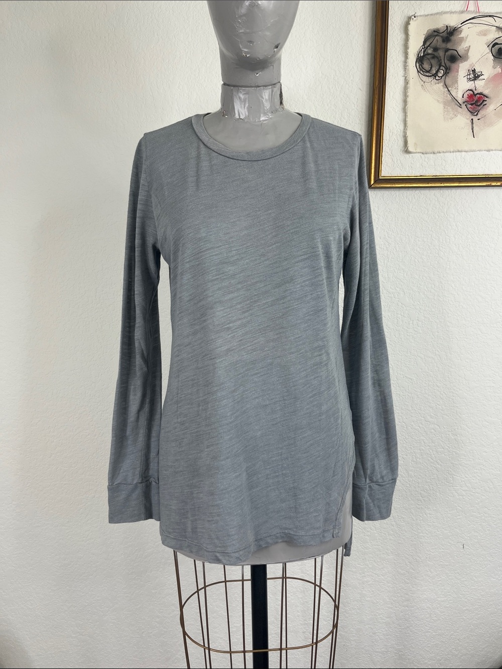 LNA REVOLVE Crew Neck Long Sleeve Slit Hem Slub Tee T Shirt